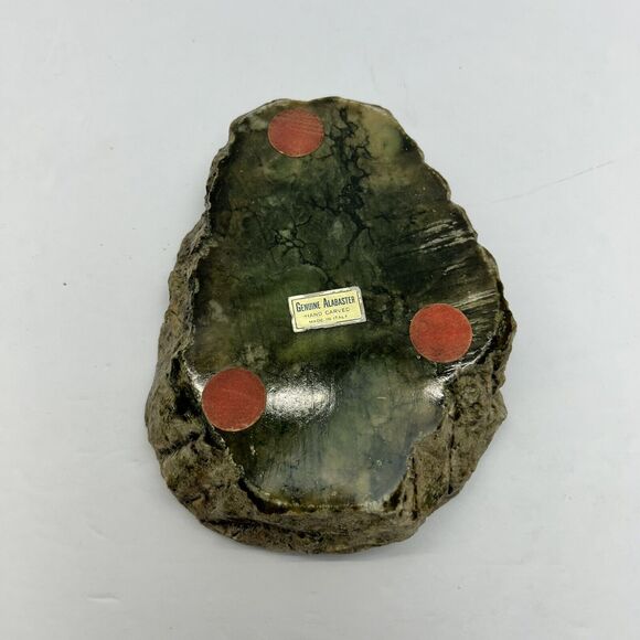 Vintage Alabaster Hand Carved Ashtray Ruff Edge Italy Green Brown Tan Rustic - Picture 6 of 12